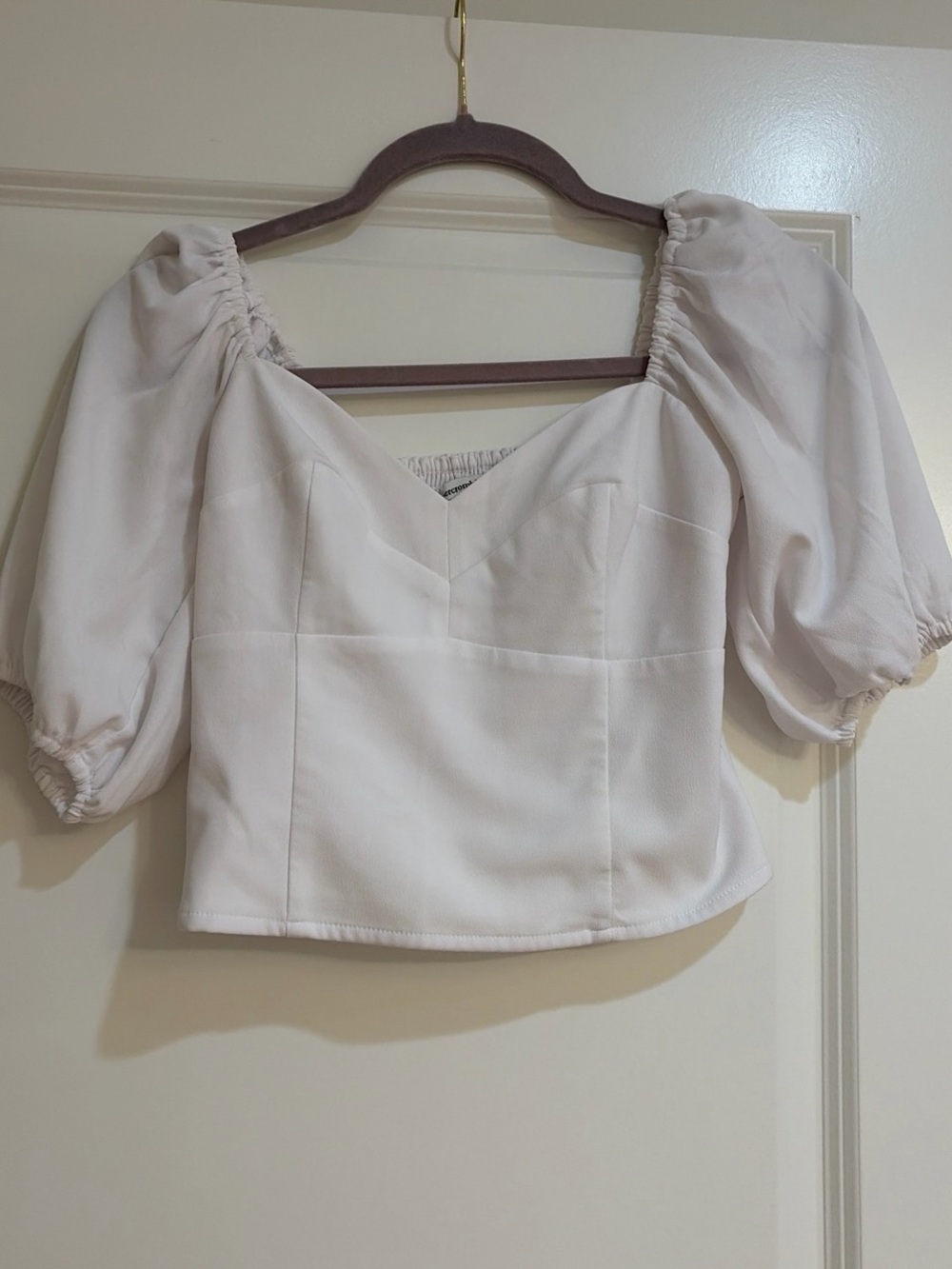 Abercrombie & Fitch Cream Puff-Sleeve Square-Neck Blouse